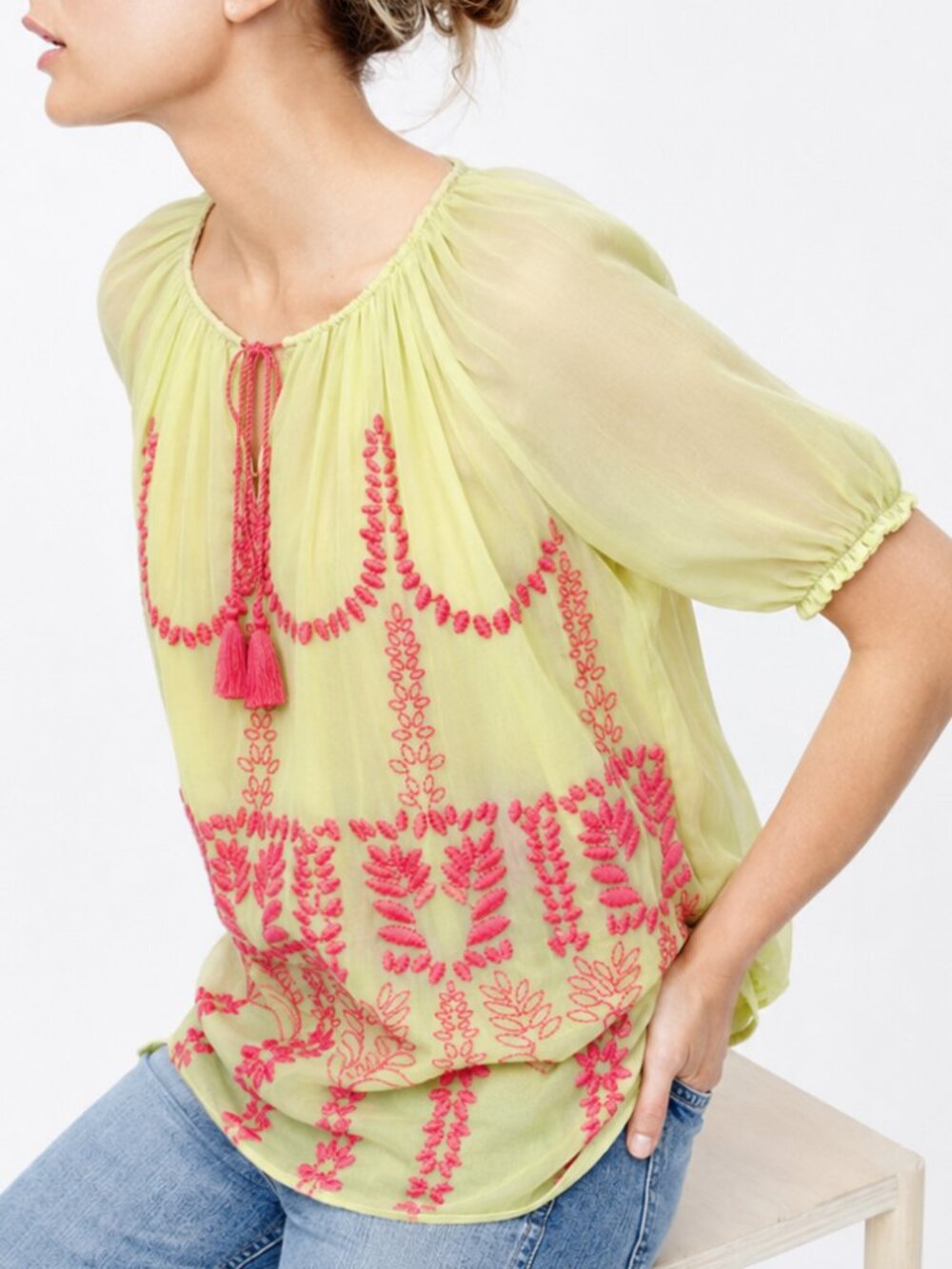 Embroidered Silk Tunic with Tassels (3018)
